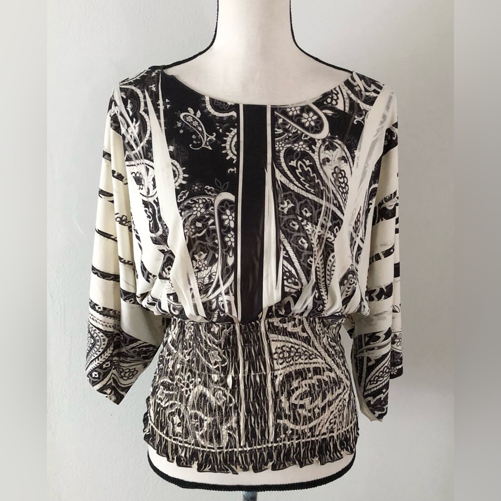 VTG Y2K Design Works Smocked Wide Sleeve Top